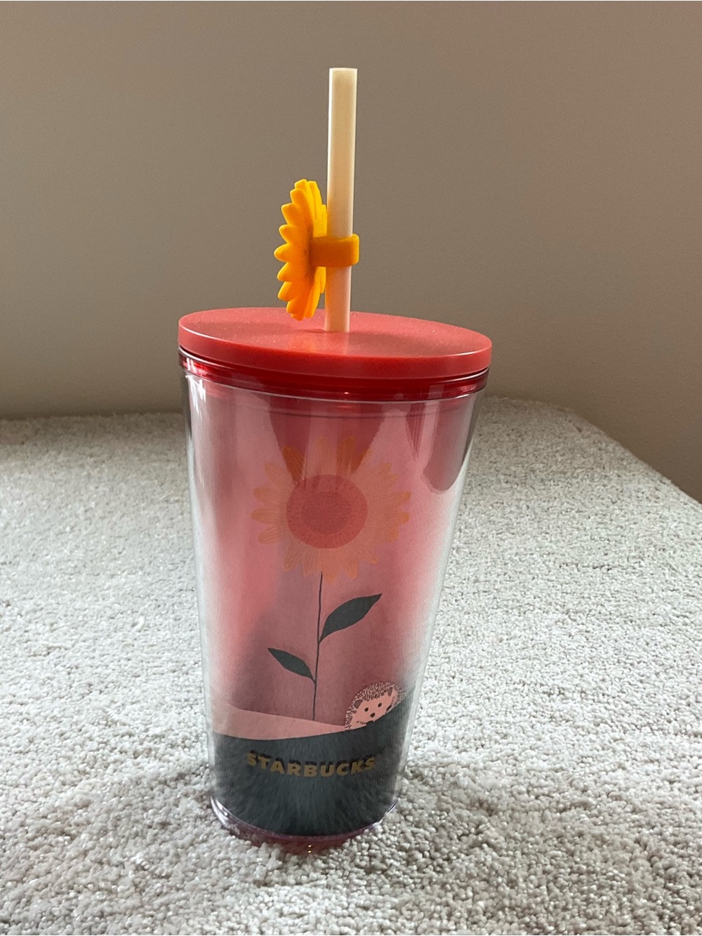 Starbucks 2021 Tumbler Cold Cup 16oz Sunflower Sunbathing  Hedgehog New